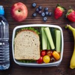 Dietary intake - healthy school lunchbox with a sandwich and fruit.